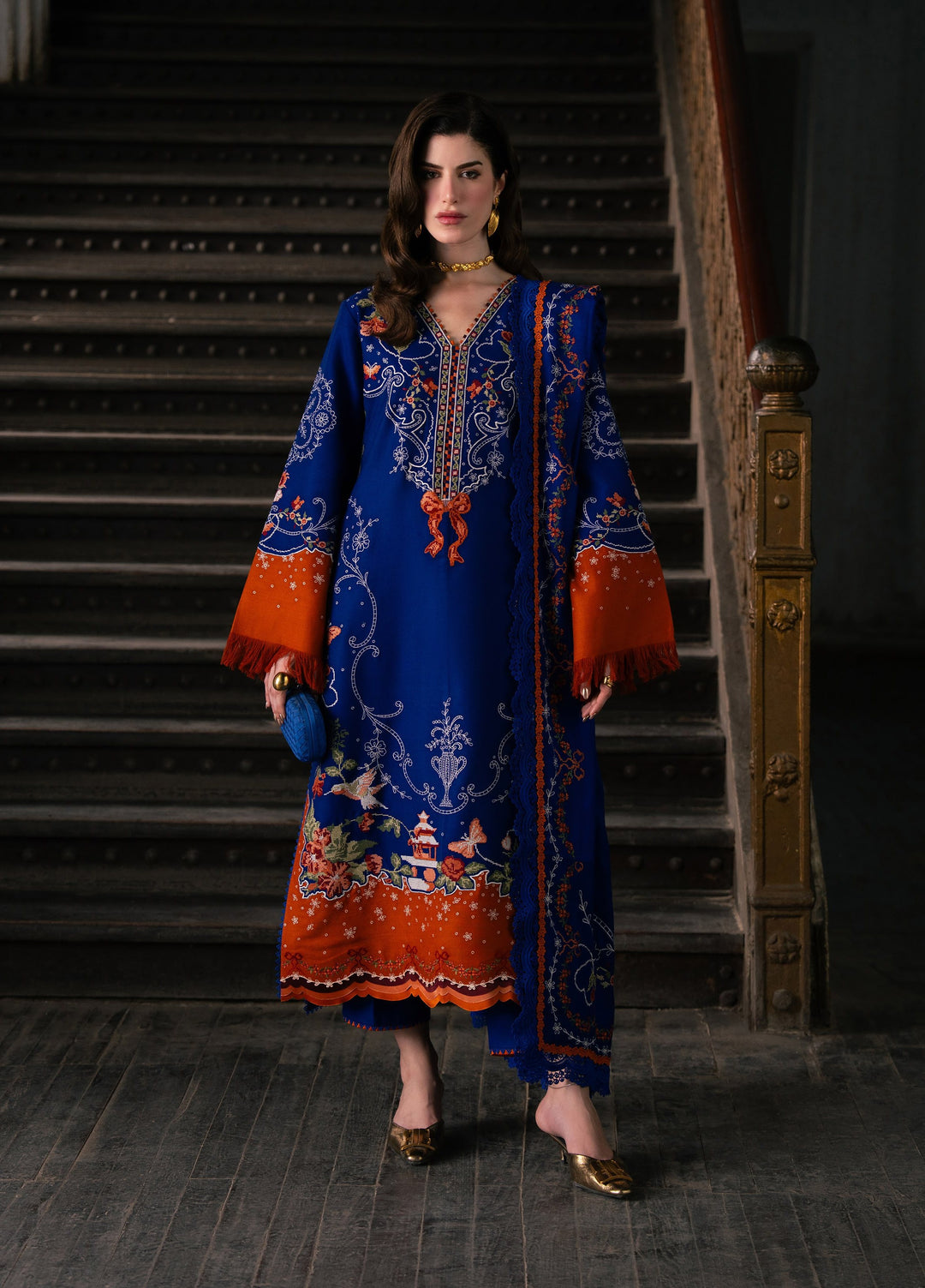 Dulzura by Bin Ilyas Unstitched Embroidered Leather Peach 3 Piece Suit BI26UPD 1023B - Leather Collection