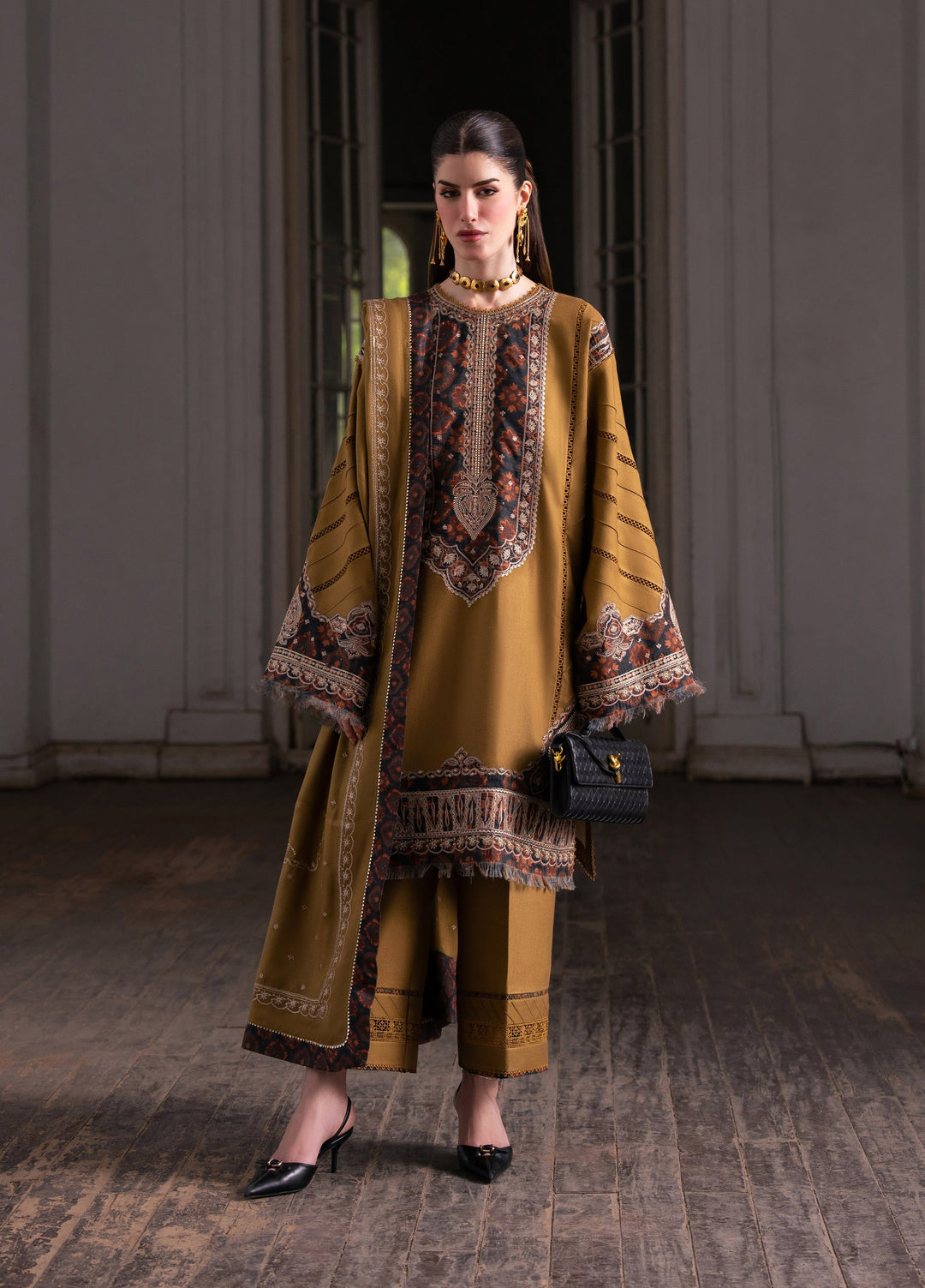 Dulzura by Bin Ilyas Unstitched Embroidered Leather Peach 3 Piece Suit BI26UPD 1027B - Leather Collection