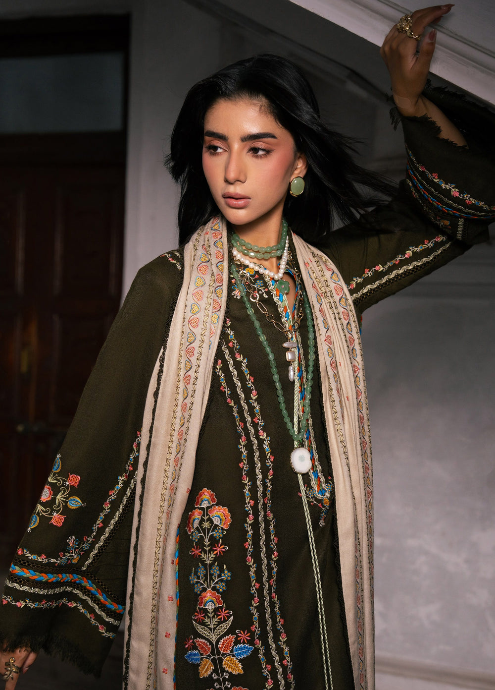 Dulzura by Bin Ilyas Unstitched Embroidered Leather Peach 3 Piece Suit BI26UPD 1021B - Leather Collection