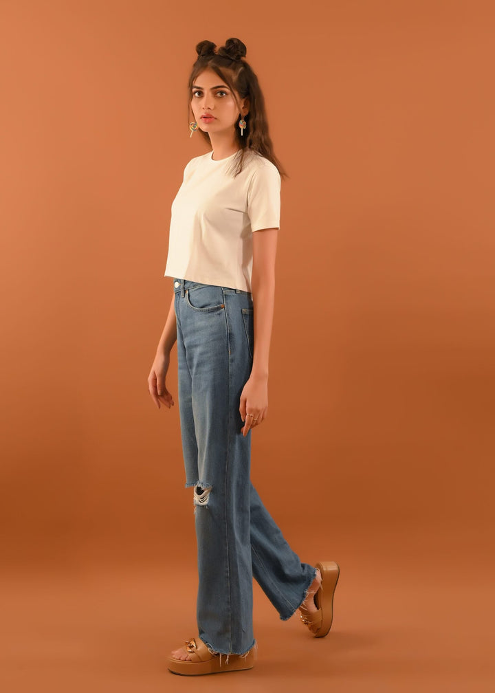 Dhaga Women Western Solids T- Shirt jersy White Crop DT10002 - Summer Collection