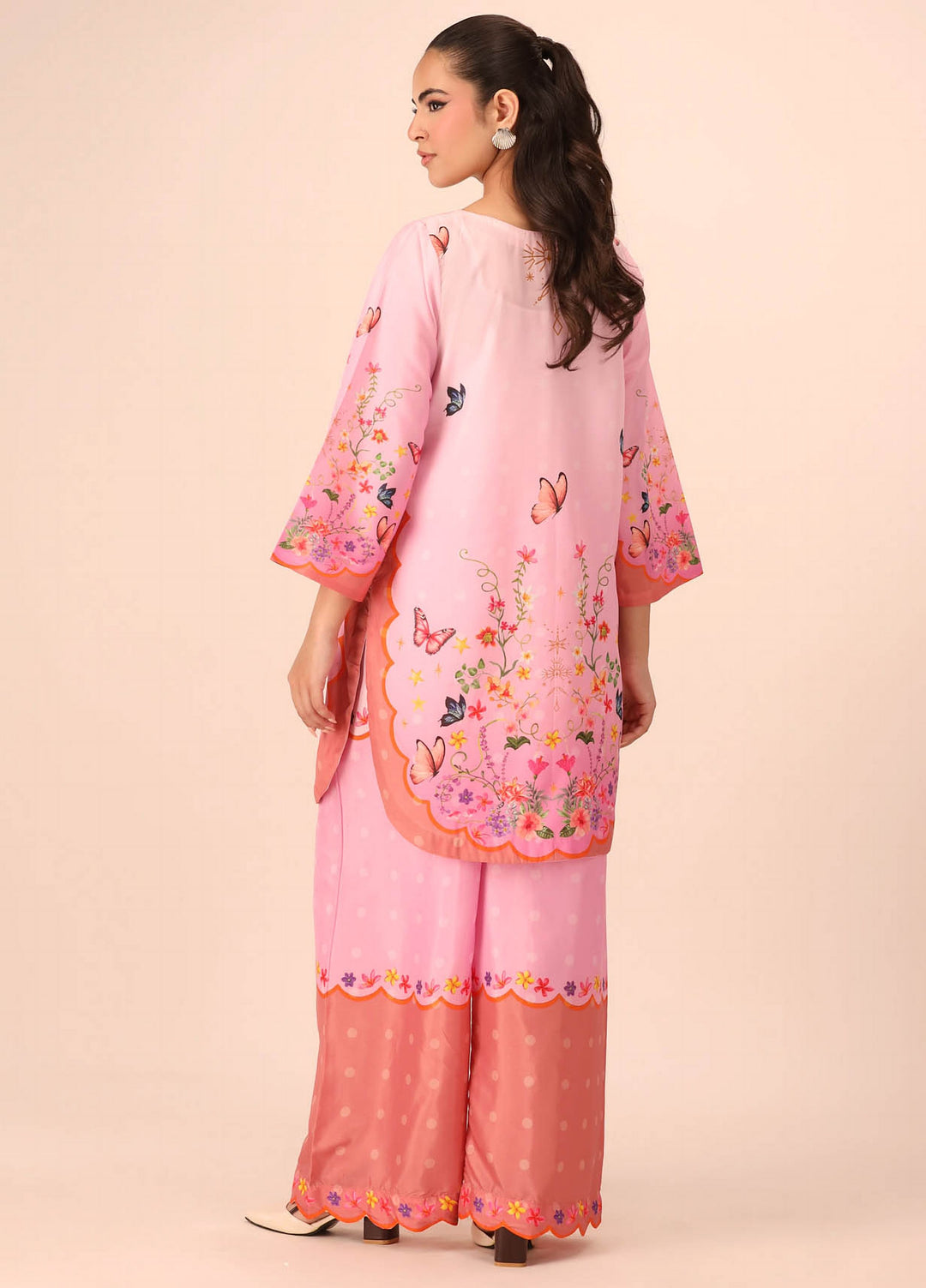 Essential Edit by Raum by Sarb RTW Printed Grip Silk 2 Piece Suit RS26REE ED-04 Coral Pink - Casual Collection