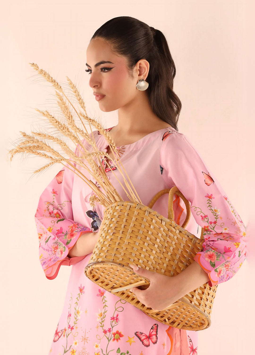 Essential Edit by Raum by Sarb RTW Printed Grip Silk 2 Piece Suit RS26REE ED-04 Coral Pink - Casual Collection