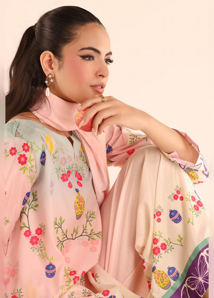 Essential Edit by Raum by Sarb RTW Printed Grip Silk 3 Piece Suit RS26REE ED-06 Off White - Casual Collection