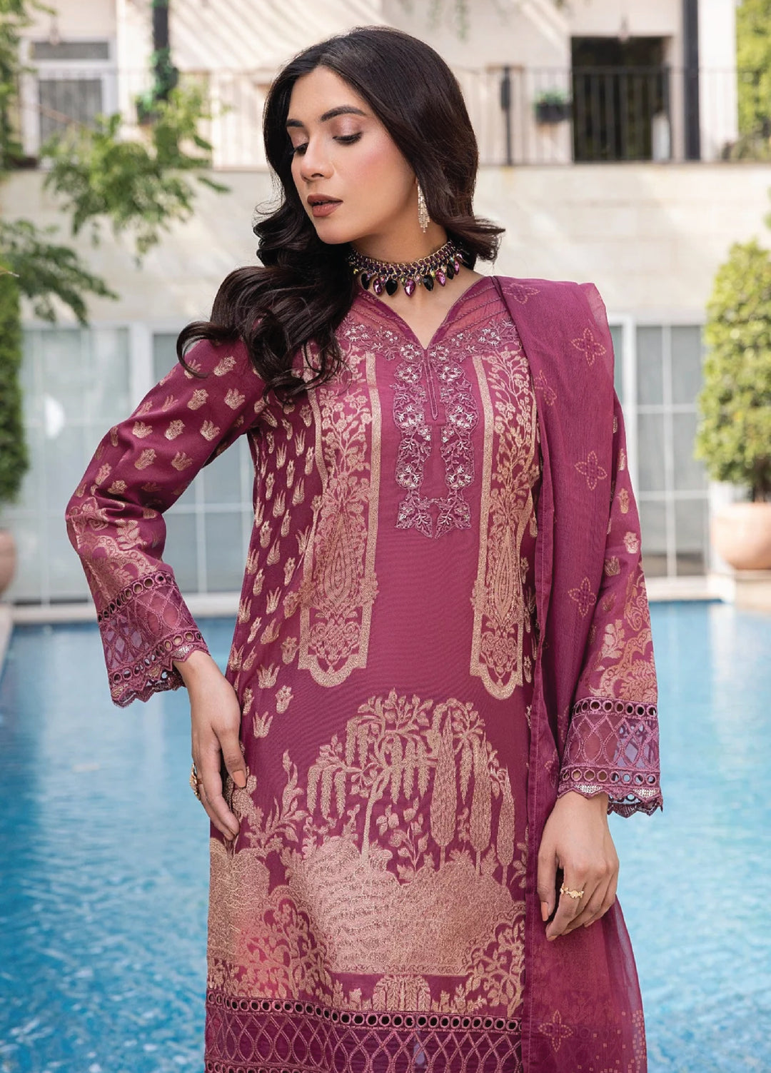 Zuri Pret Embroidered Lawn 3 Piece Suit Emaan JK-21 Mauve