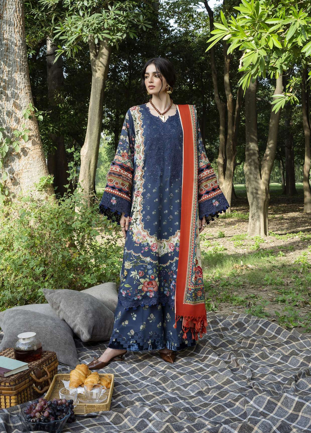Wilderness by Elaf Unstitched Printed Marina Twill 3 Piece Suit EL26UW Astra EWR-6B - Winter Collection