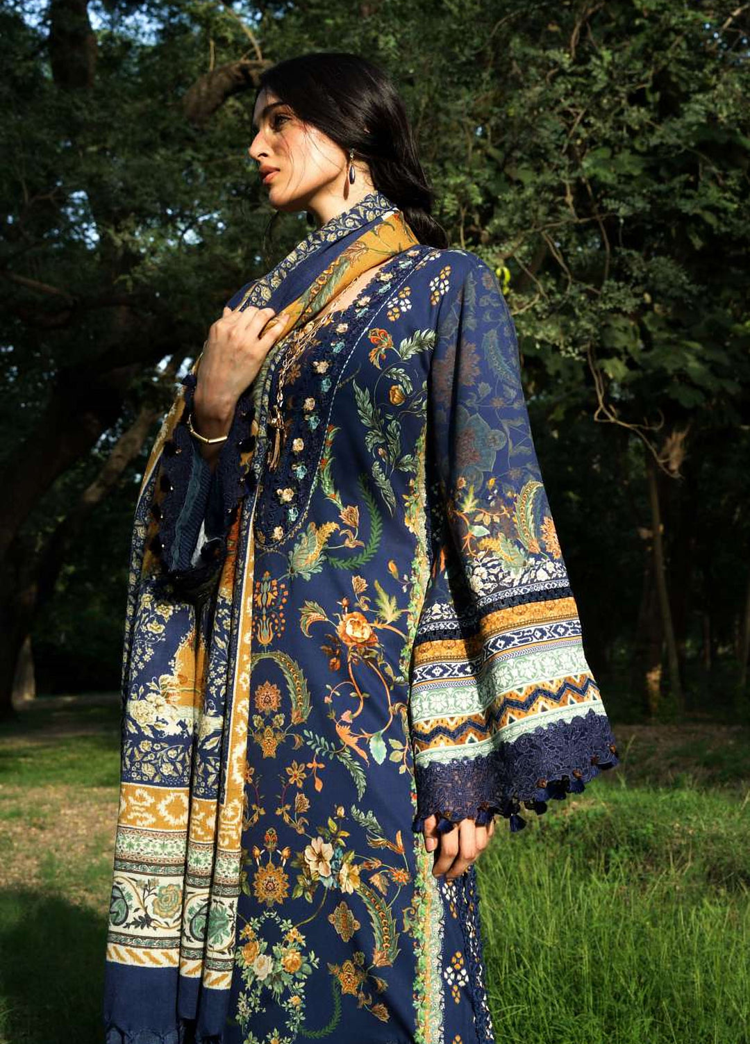 Wilderness by Elaf Unstitched Printed Marina 3 Piece Suit EL26UW Wilderness EWR-3A Blues - Winter Collection