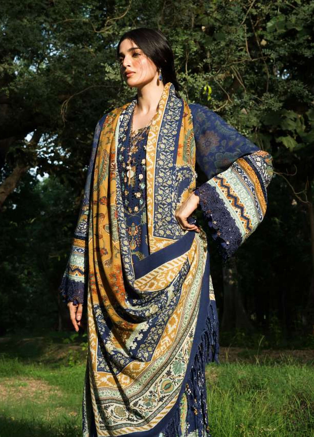 Wilderness by Elaf Unstitched Printed Marina 3 Piece Suit EL26UW Wilderness EWR-3A Blues - Winter Collection