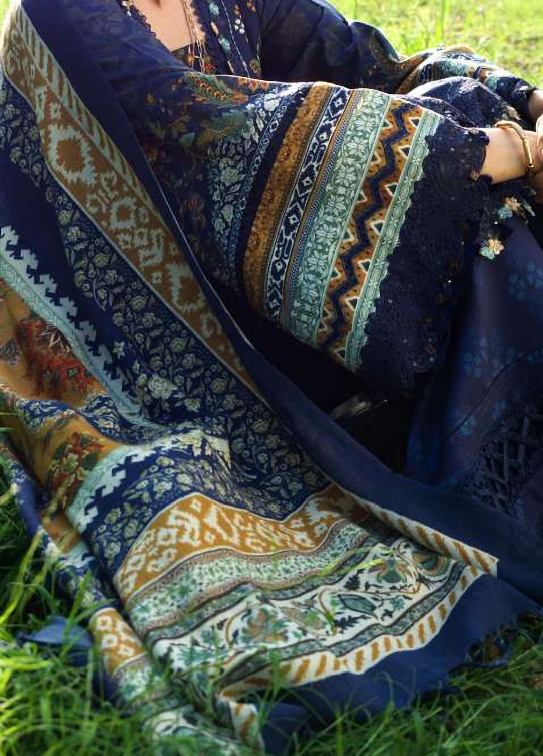 Wilderness by Elaf Unstitched Printed Marina 3 Piece Suit EL26UW Wilderness EWR-3A Blues - Winter Collection