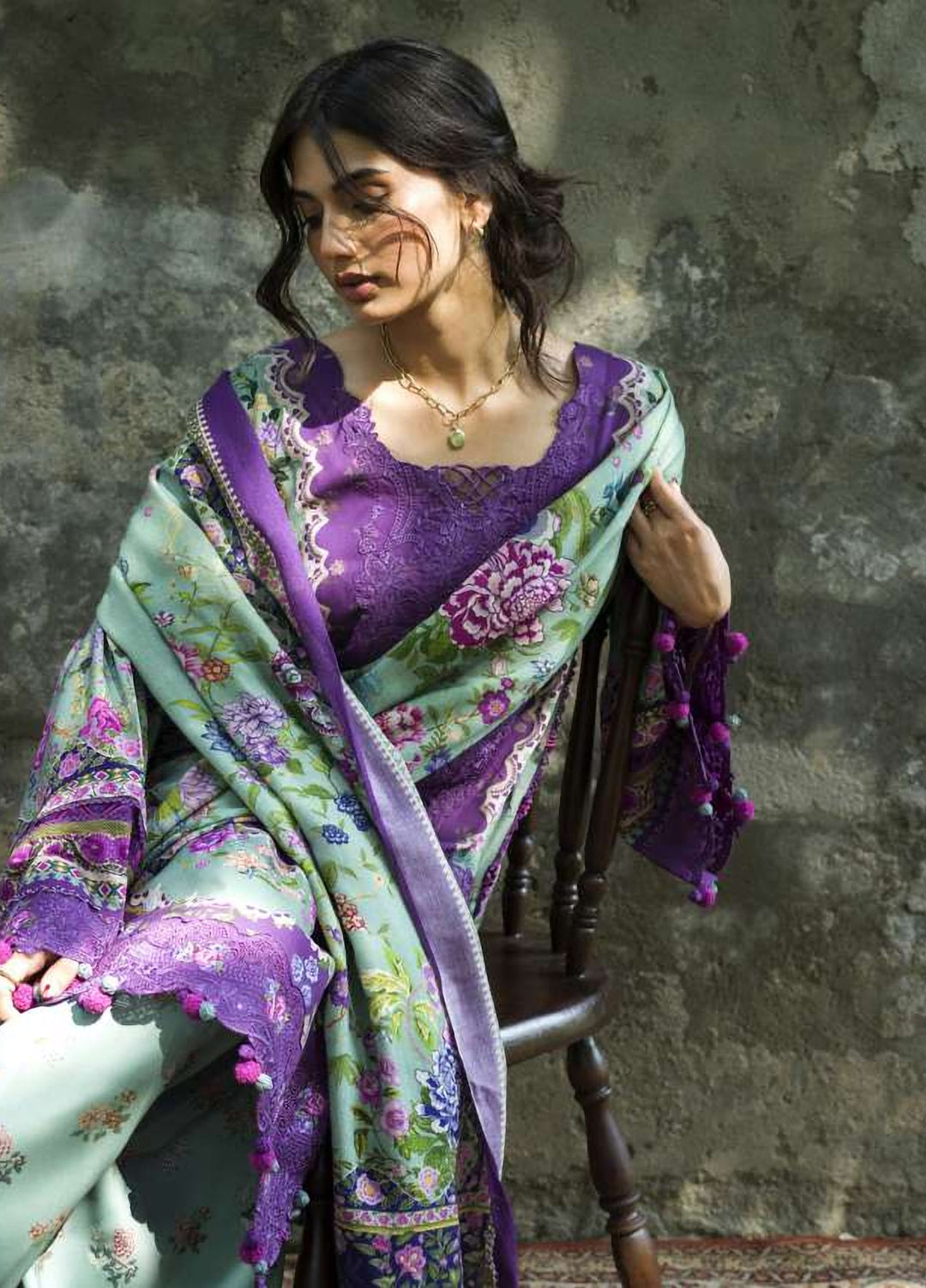 Wilderness by Elaf Unstitched Printed Marina Twill 3 Piece Suit EL26UW Heather EWR-6A - Winter Collection