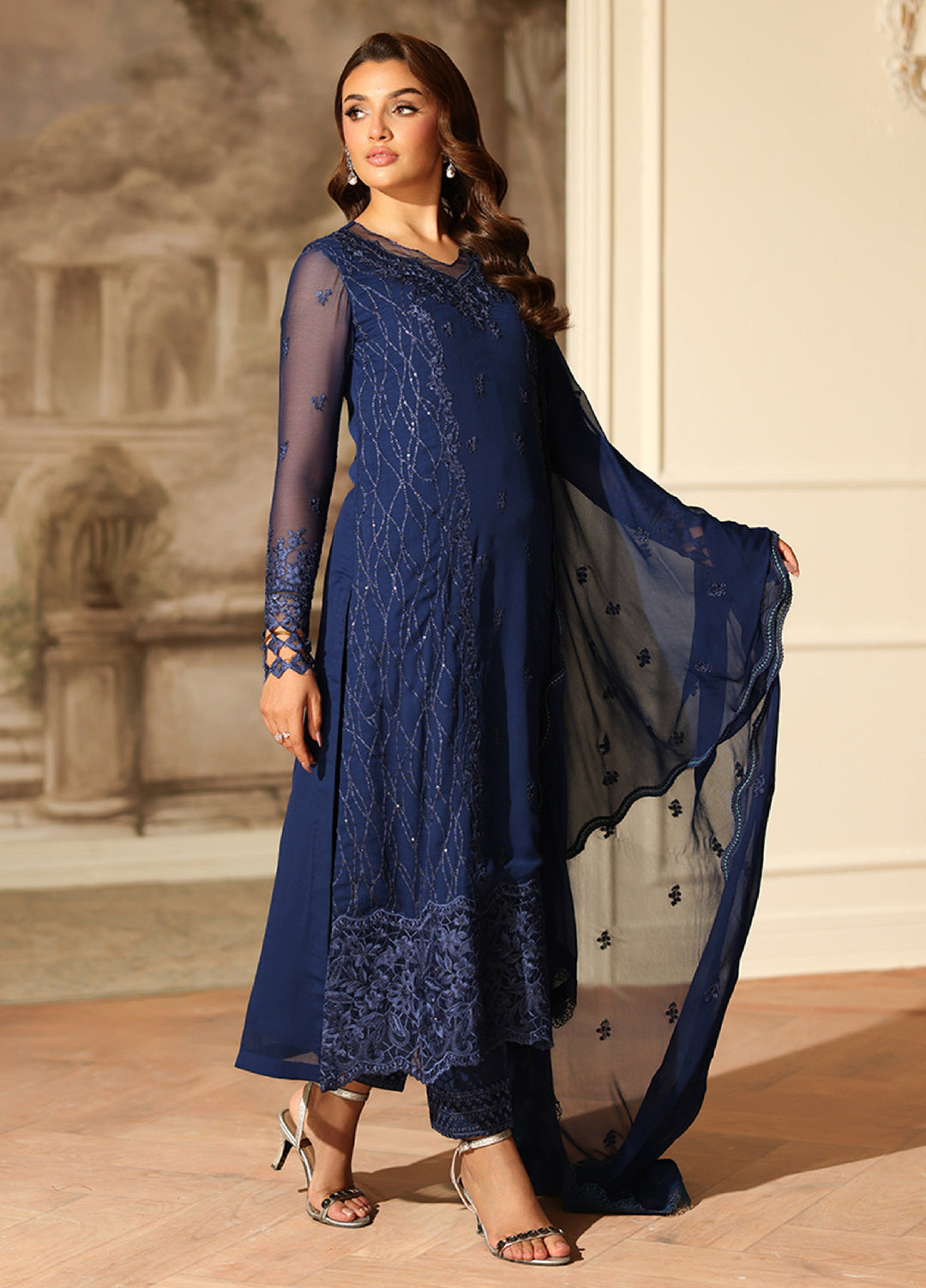 Ensembles by Azure Embroidered Unstitched Chiffon Suits 3 Piece AZU25EU ES-120 Royal Eclipse - Festive Collection