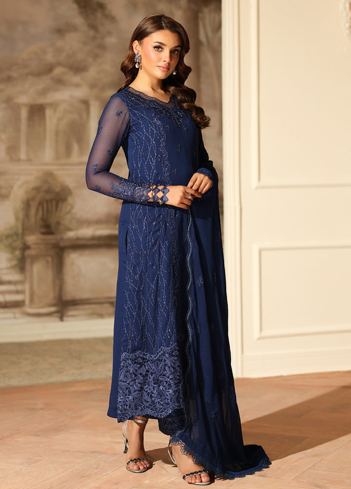 Ensembles by Azure Embroidered Unstitched Chiffon Suits 3 Piece AZU25EU ES-120 Royal Eclipse - Festive Collection