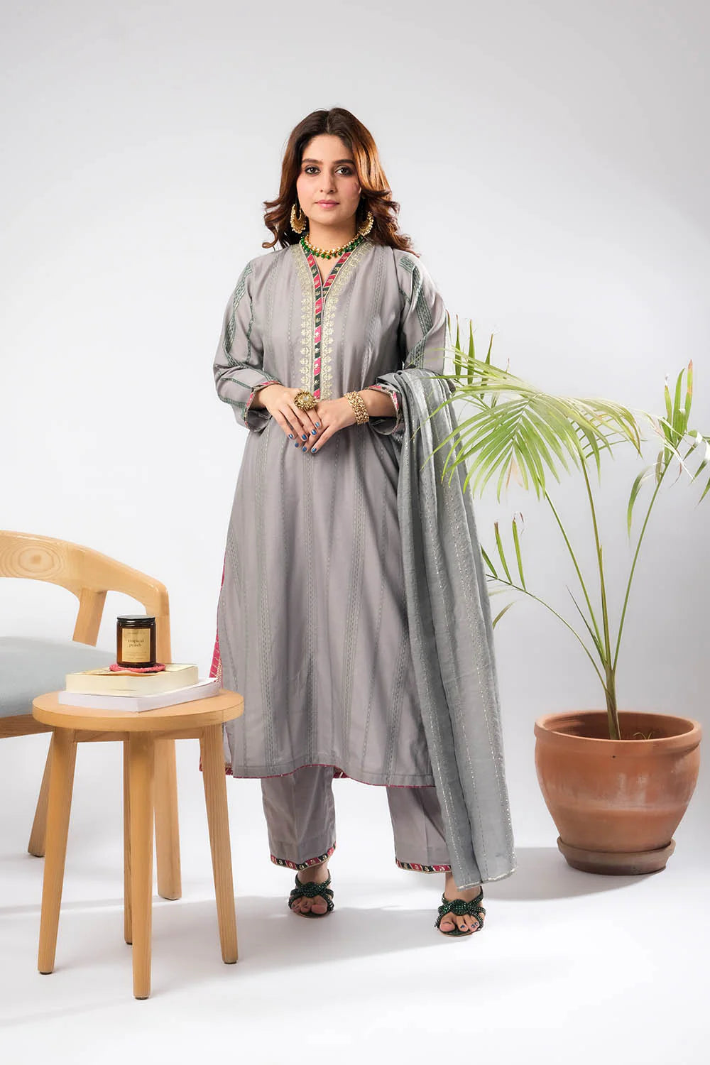 Senorita Women Embroidered Dobby Cotton 3 Piece Suit LBD-03401 - Casual Collection