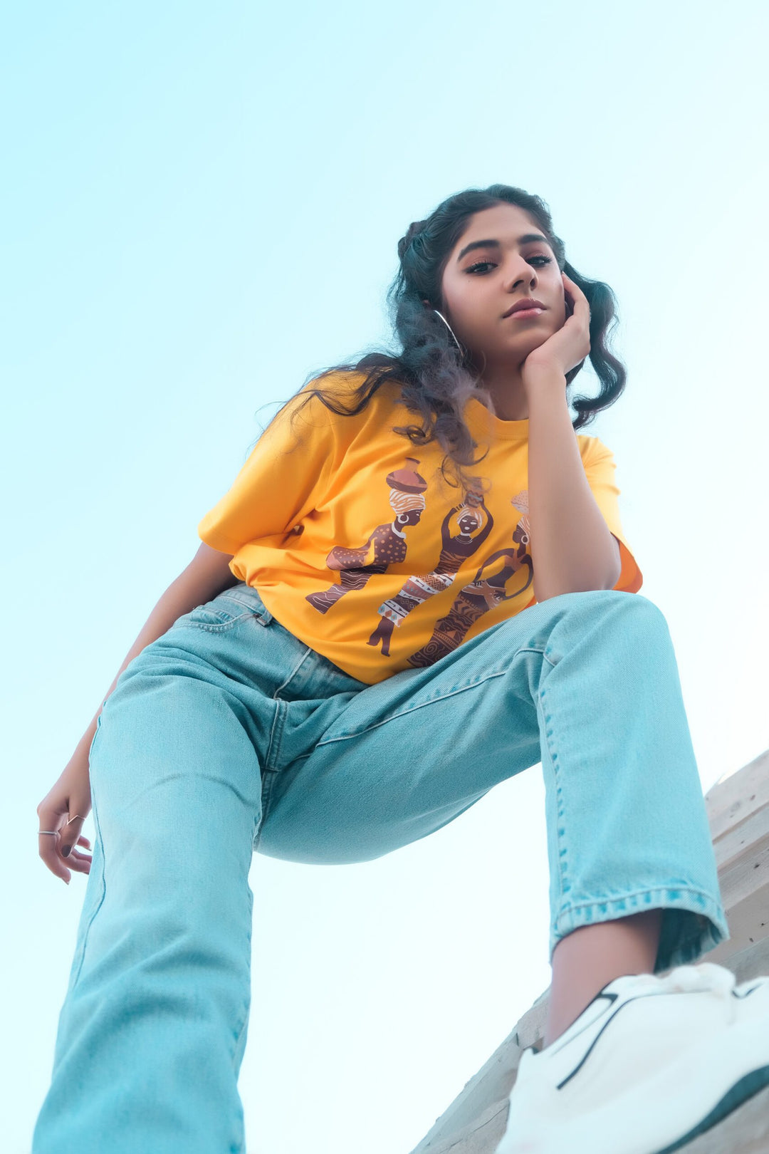 Dhaga Women Western Solids T- Shirt jersy Yellow Hieroglyphs DH10007 - Summer Collection