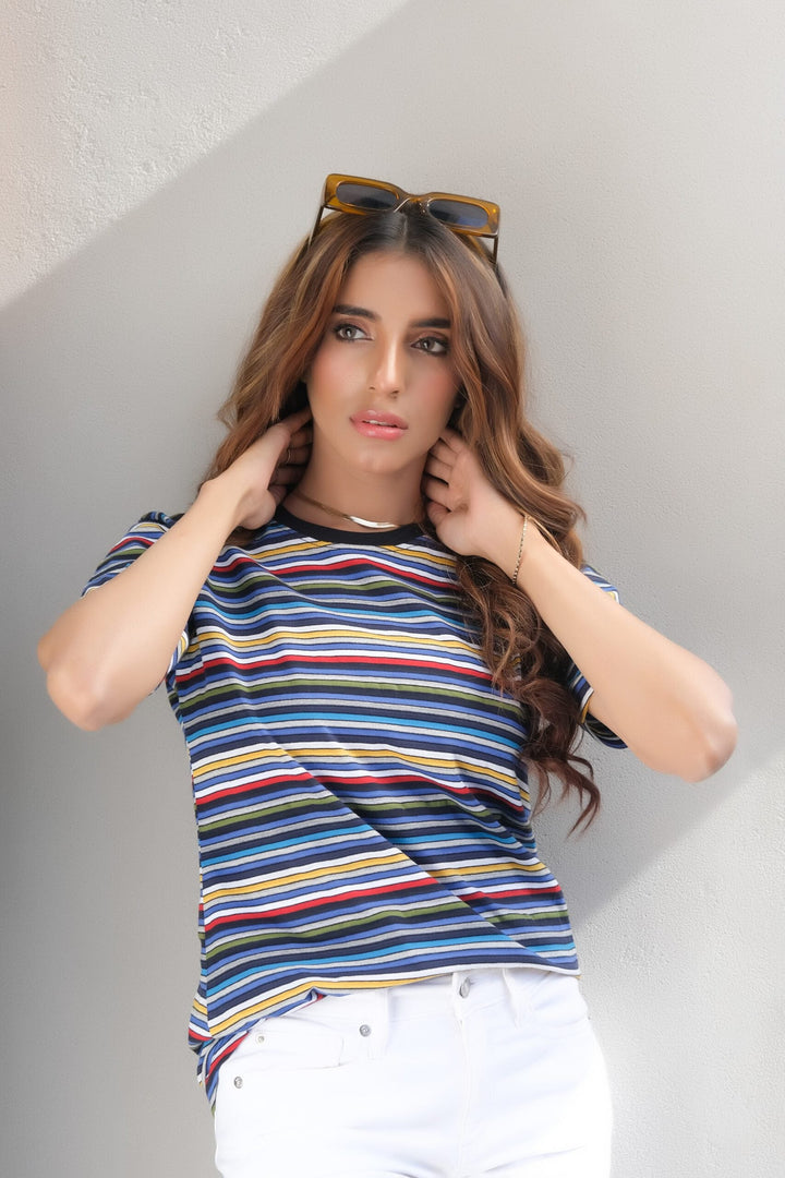 Dhaga Women Western Solids T- Shirt jersy Coloured Stripe DH10007 - Summer Collection