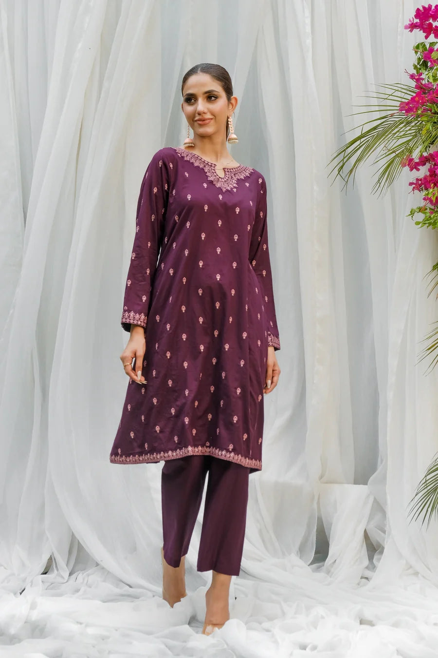Dhaga Women Pret Embroidered 2 Piece cotton Purple SS24DSE135 - Summer Collection