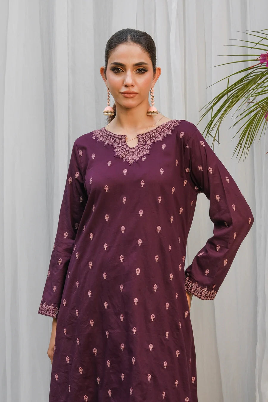 Dhaga Women Pret Embroidered 2 Piece cotton Purple SS24DSE135 - Summer Collection