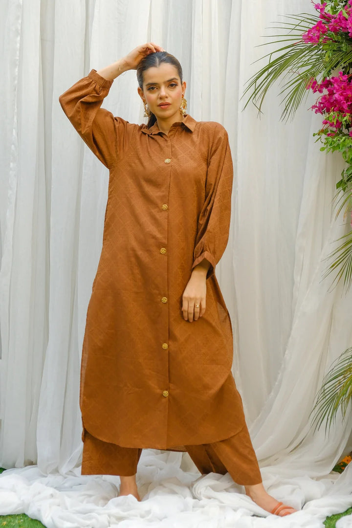 Dhaga Women Pret Solids 2 Piece Jacquard Almond SS24DSD310 - Summer Collection