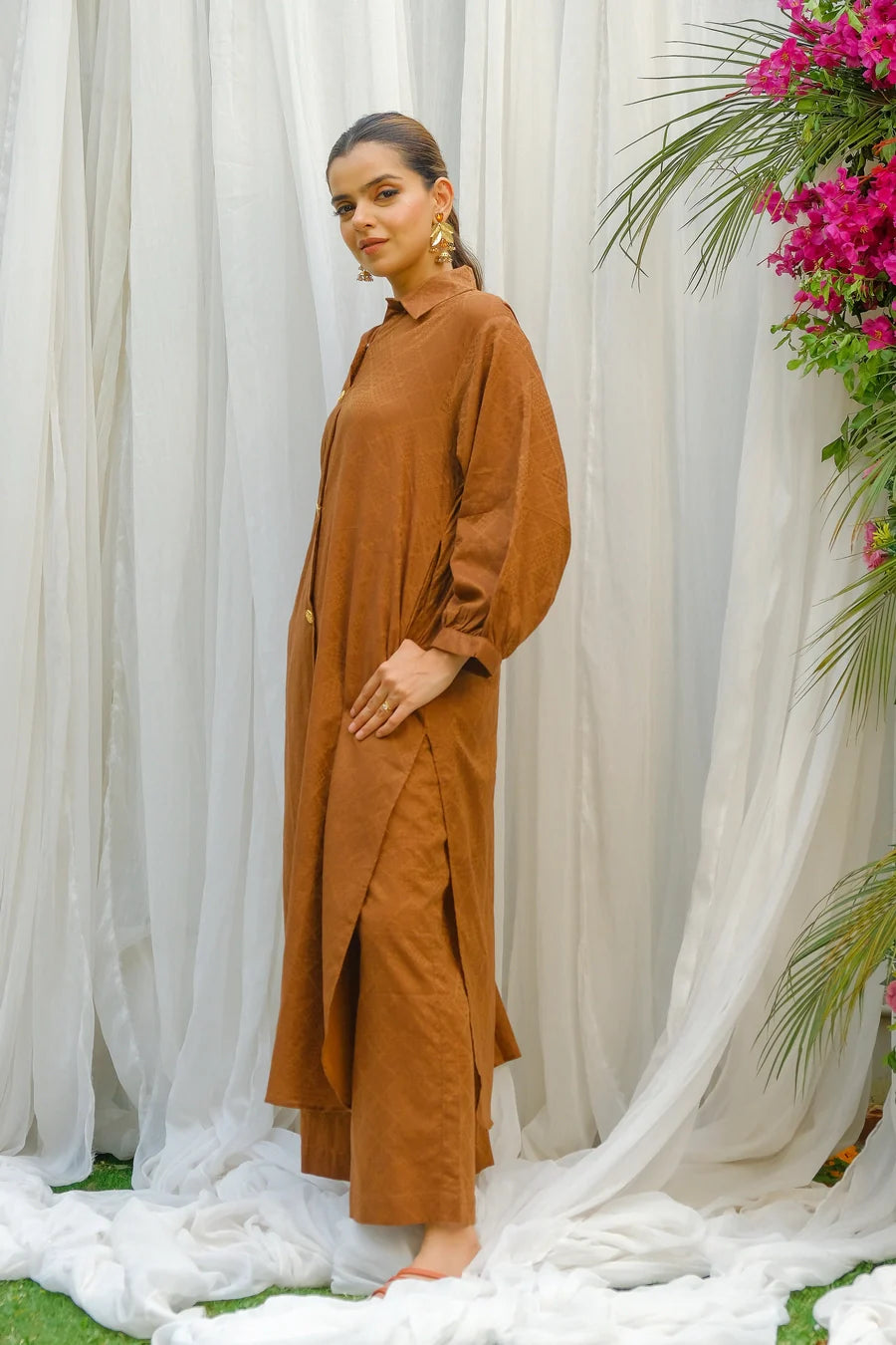 Dhaga Women Pret Solids 2 Piece Jacquard Almond SS24DSD310 - Summer Collection