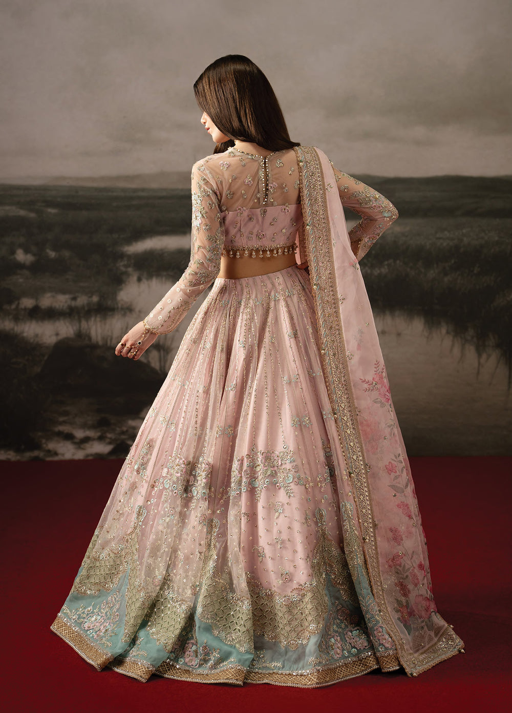 Aure by Afrozeh Unstitched Embroidered Net 3 Piece Suit AF26UAW Noblesse FW01235 - Wedding Collection