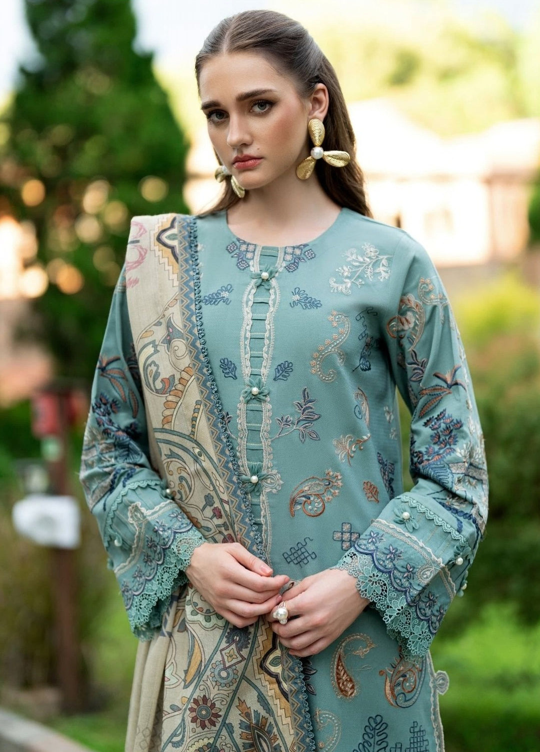 Serenity by Florent Unstitched Embroidered Dobby 3 Piece Suit FL26USF Amethyst - Festive Collection