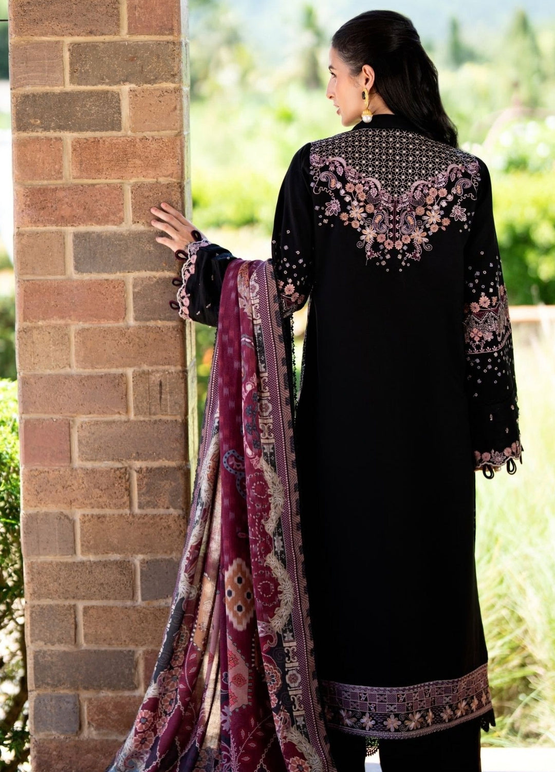 Serenity by Florent Unstitched Embroidered Dobby 3 Piece Suit FL26USF Noir - Festive Collection