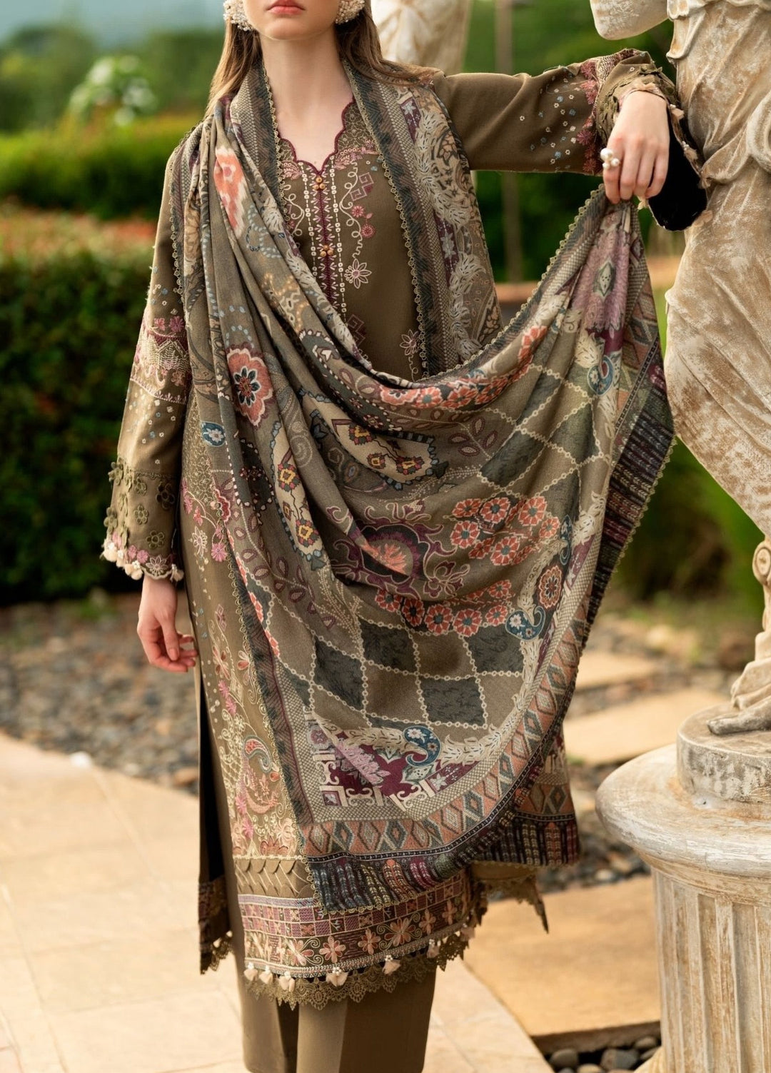 Serenity by Florent Unstitched Embroidered Karandi 3 Piece Suit FL26USF Ziva - Festive Collection