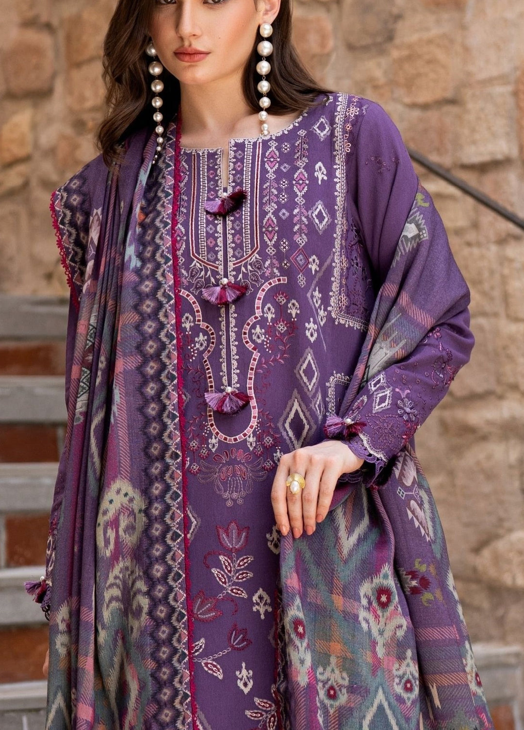 Serenity by Florent Unstitched Embroidered Karandi 3 Piece Suit FL26USF Zinnia - Festive Collection