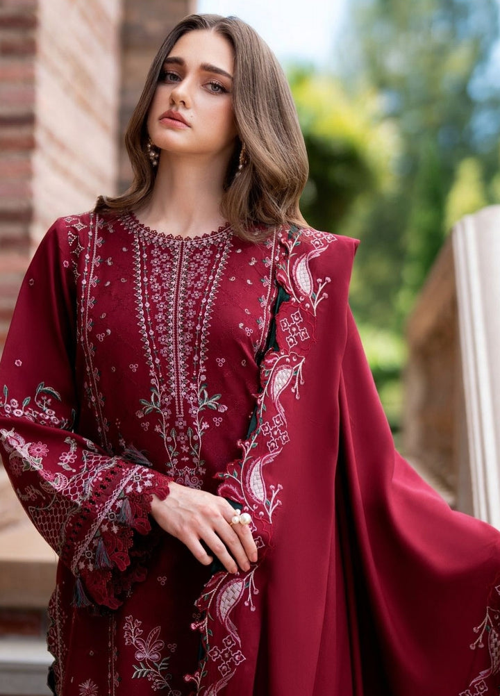 Serenity by Florent Unstitched Embroidered Marina Twill 3 Piece Suit FL26USF Dahlia - Festive Collection