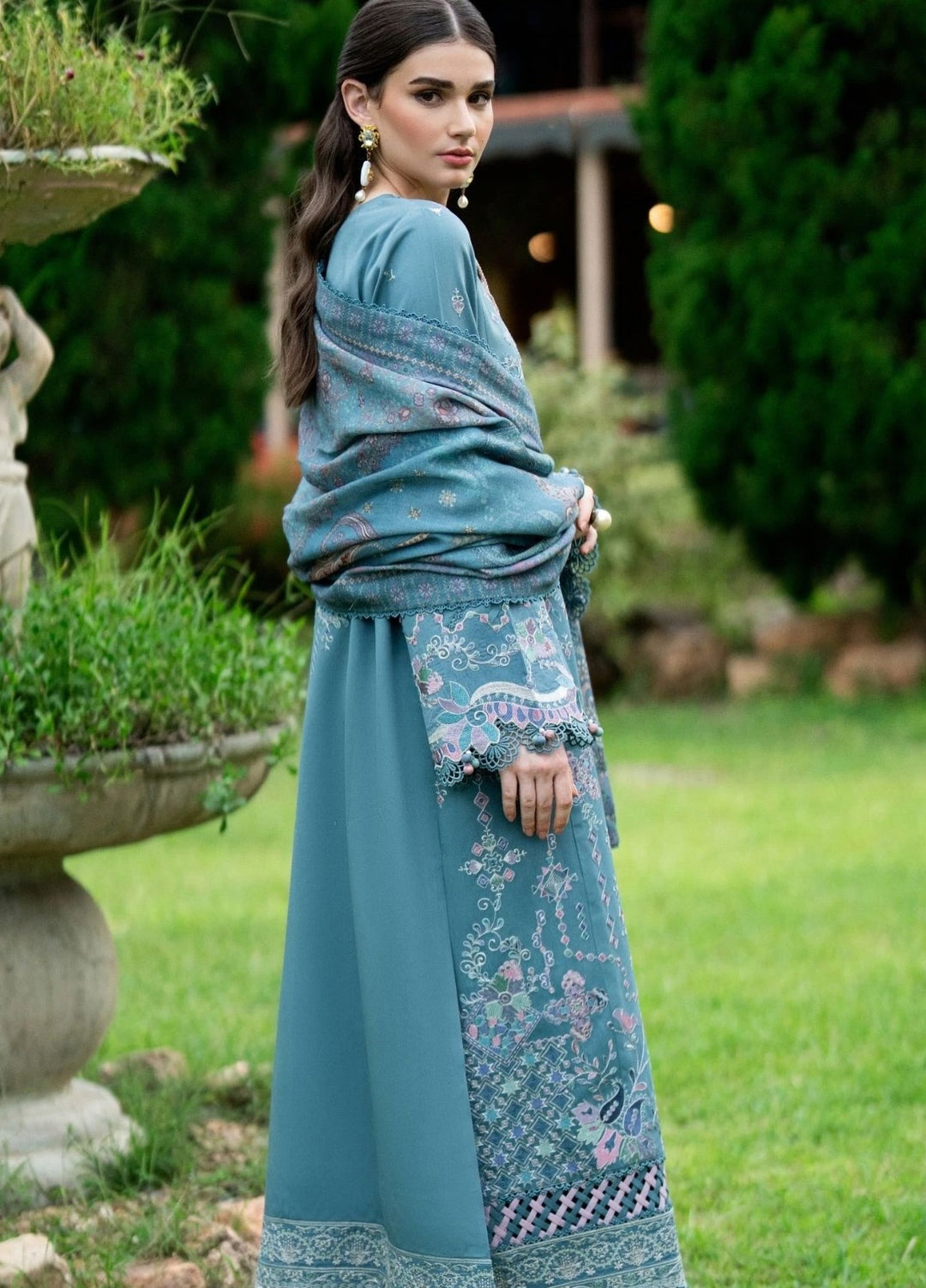 Serenity by Florent Unstitched Embroidered Marina Twill 3 Piece Suit FL26USF Hazel - Festive Collection