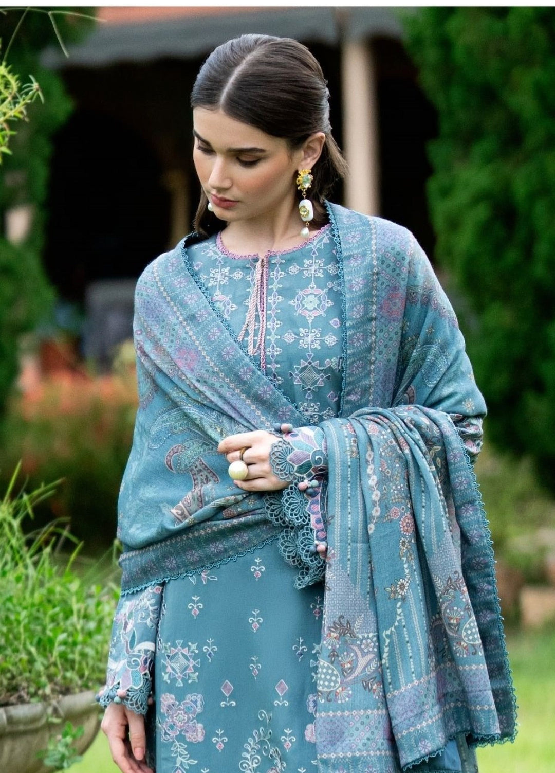 Serenity by Florent Unstitched Embroidered Marina Twill 3 Piece Suit FL26USF Hazel - Festive Collection