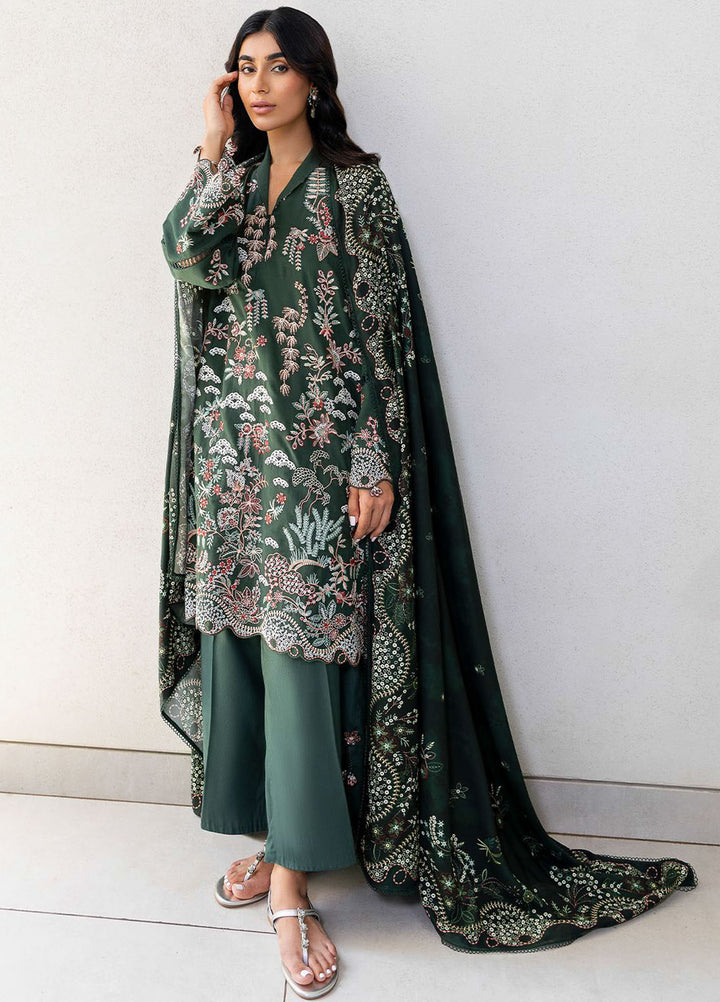 Cross Stitch Embroidered Cotton Satin Suits Unstitched 3 Piece CS25SU Green Ornate - Winter Collection