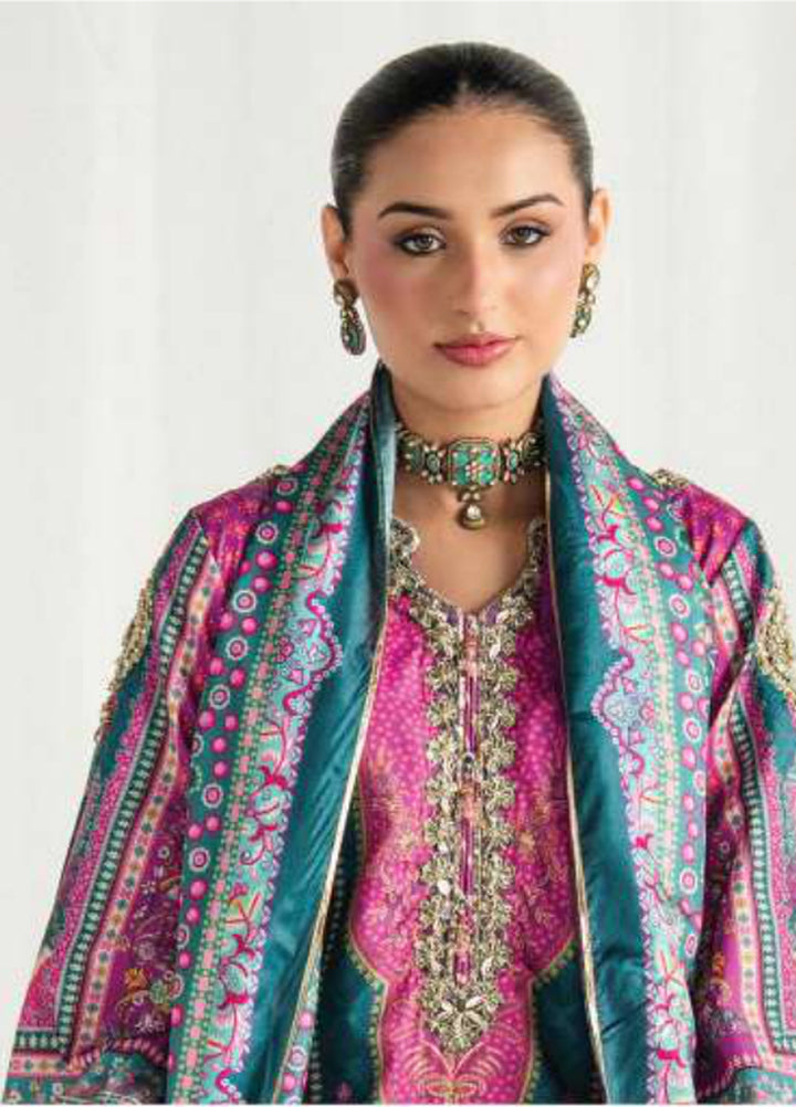 Aira by Gulaal Unstitched Printed Silk 3 Piece Suit GL26USA Magenta Mischief GS-09 - Festive Collection