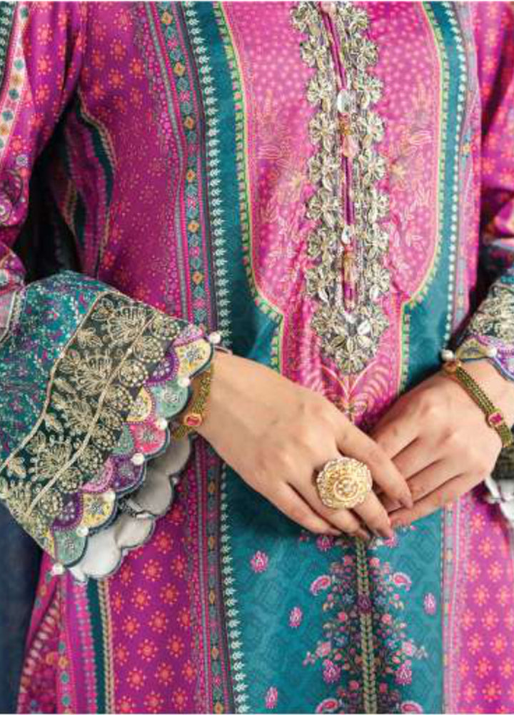 Aira by Gulaal Unstitched Printed Silk 3 Piece Suit GL26USA Magenta Mischief GS-09 - Festive Collection