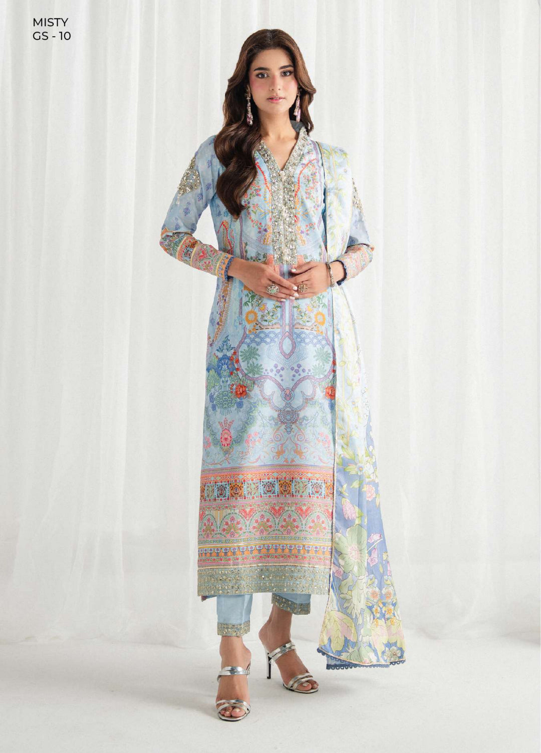 Aira by Gulaal Unstitched Printed Silk 3 Piece Suit GL26USA Misty GS-10 - Festive Collection