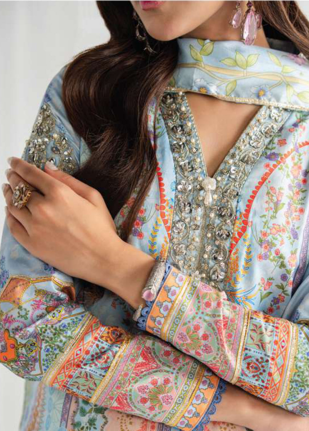 Aira by Gulaal Unstitched Printed Silk 3 Piece Suit GL26USA Misty GS-10 - Festive Collection