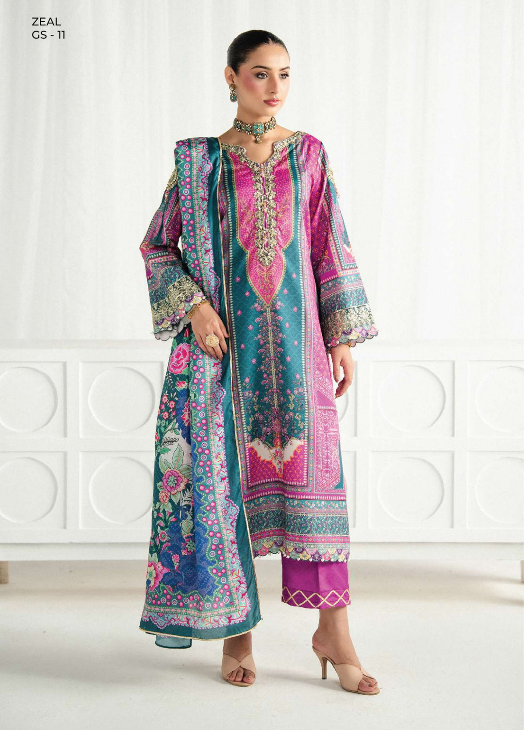 Aira by Gulaal Unstitched Printed Silk 3 Piece Suit GL26USA Zeal GS-11 - Festive Collection