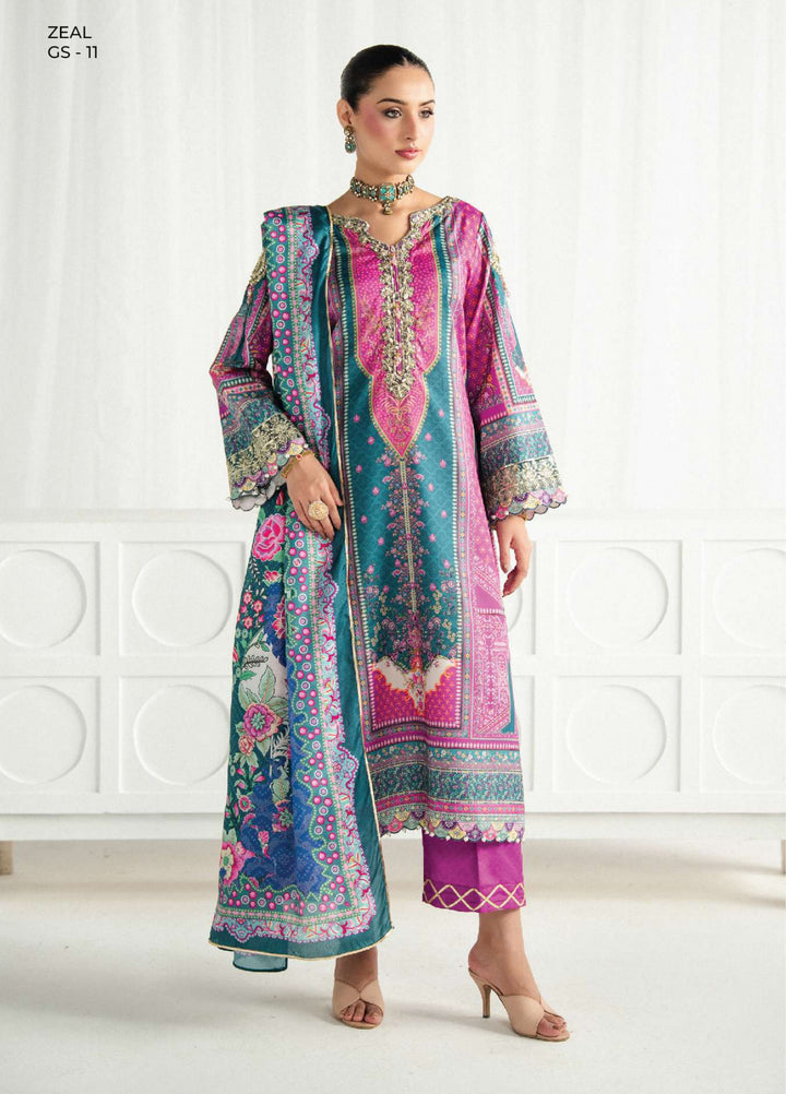 Aira by Gulaal Unstitched Printed Silk 3 Piece Suit GL26USA Zeal GS-11 - Festive Collection