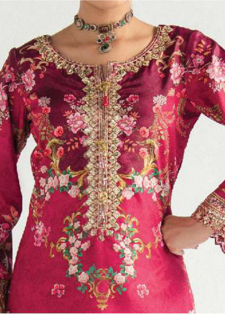 Aira by Gulaal Unstitched Printed Silk 3 Piece Suit GL26USA Garnet Garden GS-13 - Festive Collection