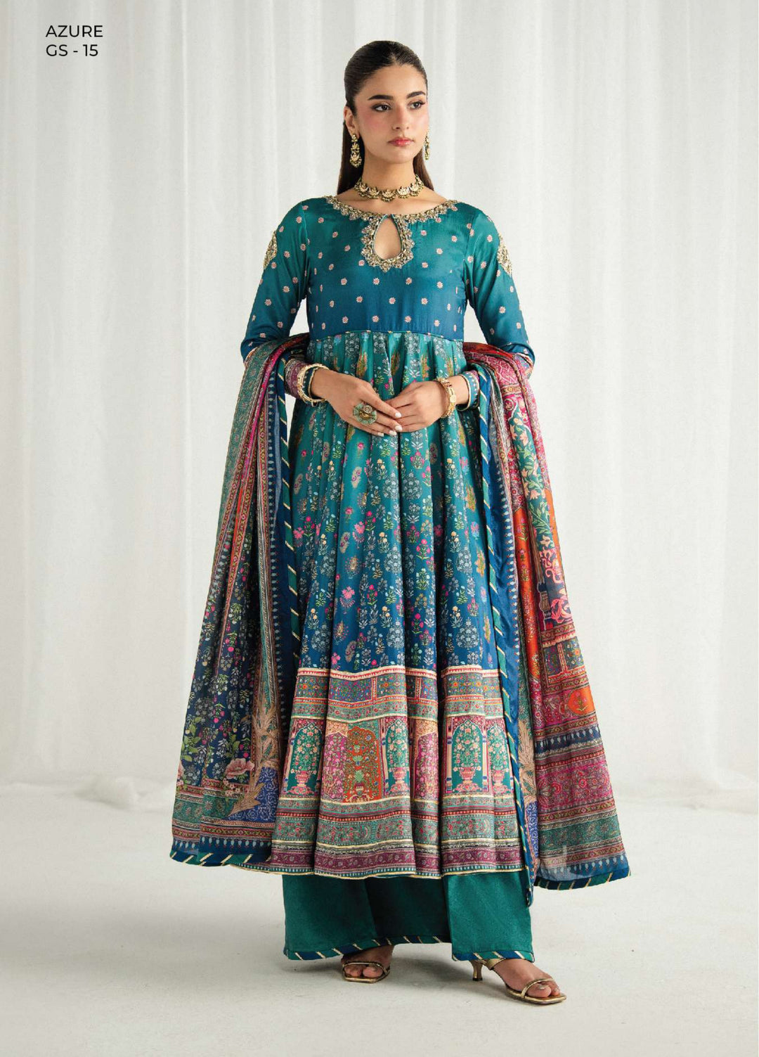 Aira by Gulaal Unstitched Printed Silk 3 Piece Suit GL26USA Azure GS-15 - Festive Collection