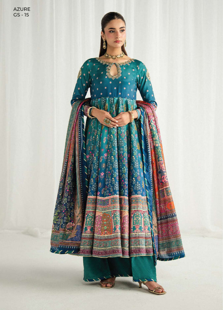 Aira by Gulaal Unstitched Printed Silk 3 Piece Suit GL26USA Azure GS-15 - Festive Collection