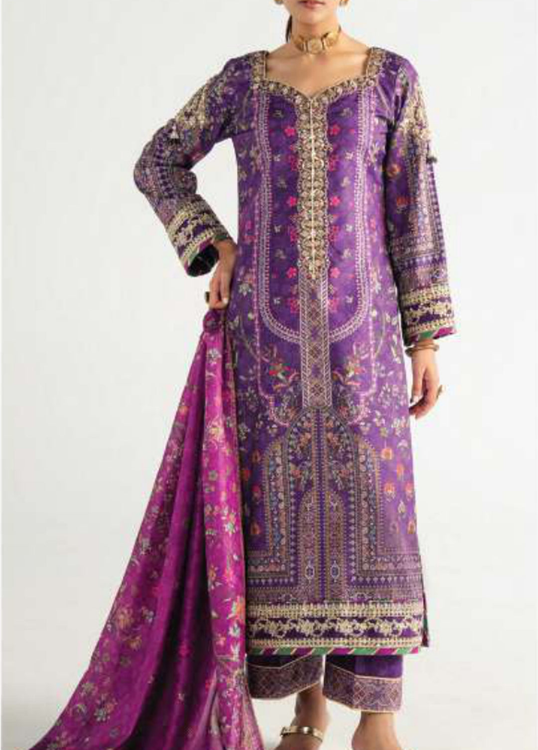 Aira by Gulaal Unstitched Printed Silk 3 Piece Suit GL26USA Plum Noir GS-16 - Festive Collection