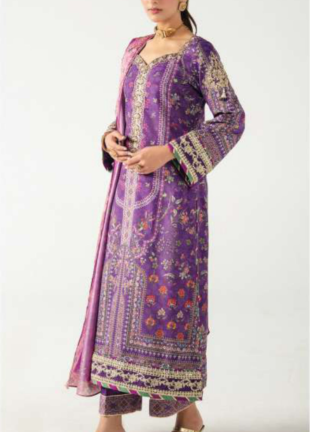 Aira by Gulaal Unstitched Printed Silk 3 Piece Suit GL26USA Plum Noir GS-16 - Festive Collection