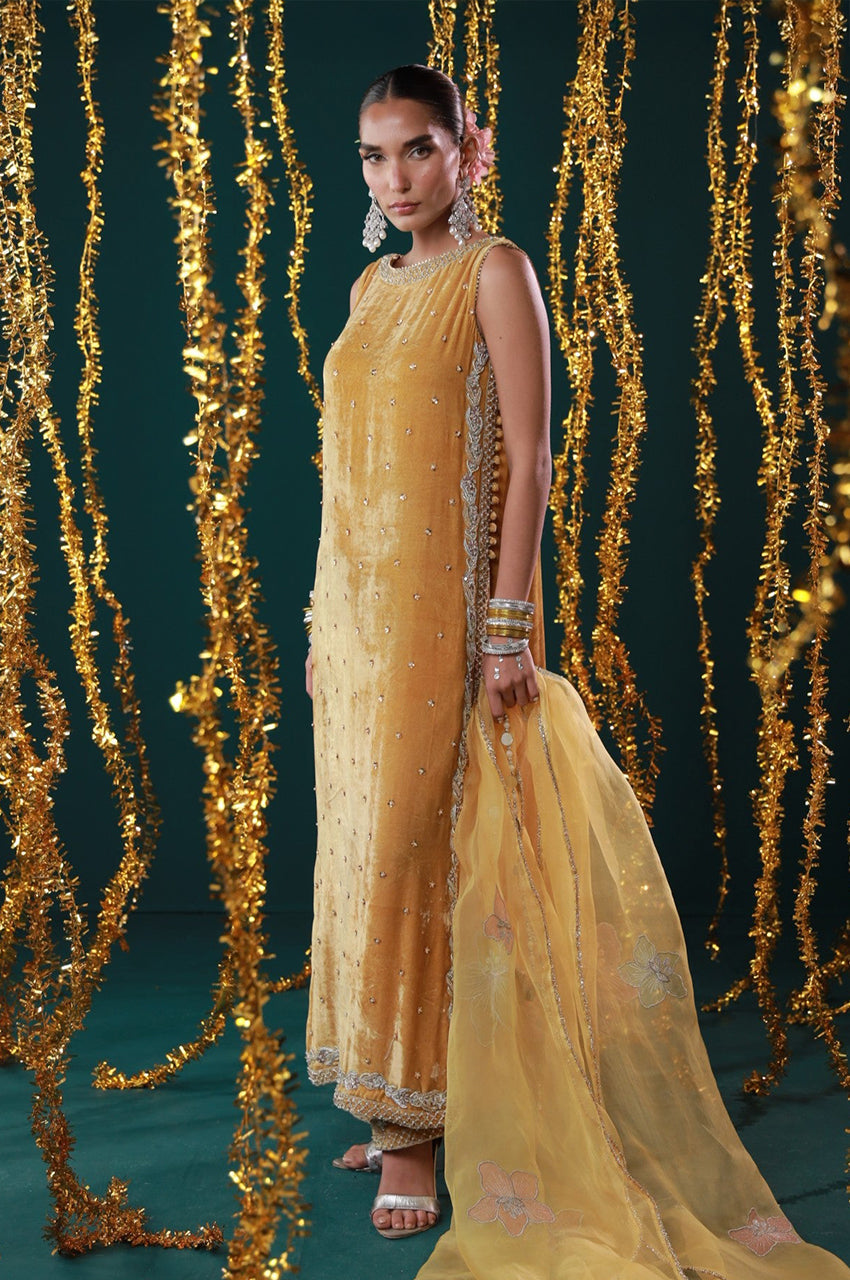 Makhmal From Nizka By Nida Rehan RTW Hand work Velvet 2 Piece Suit Mehtab - Festive Collection
