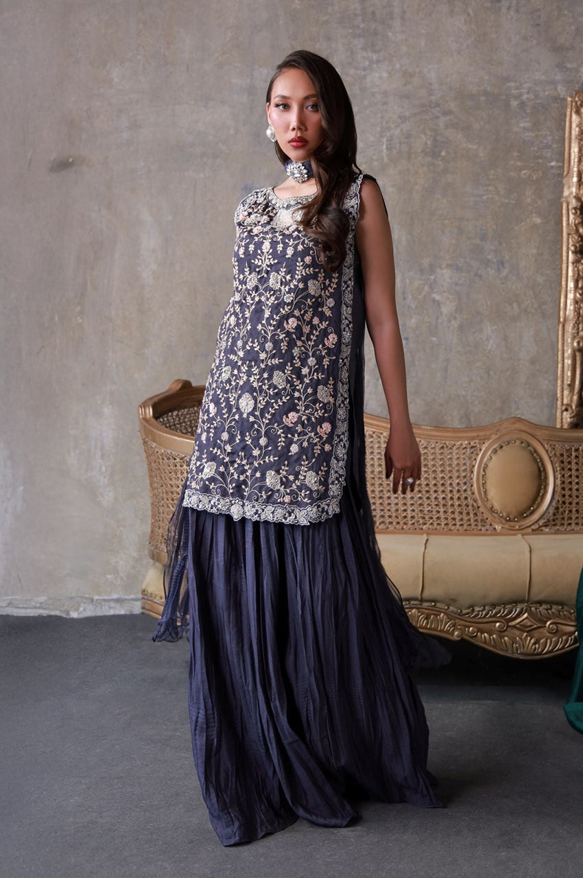 Liyaana From Nizka By Nida Rehan RTW Embroidered Butter Silk 3 Piece Suit Moonlit Vine - Festive Collection