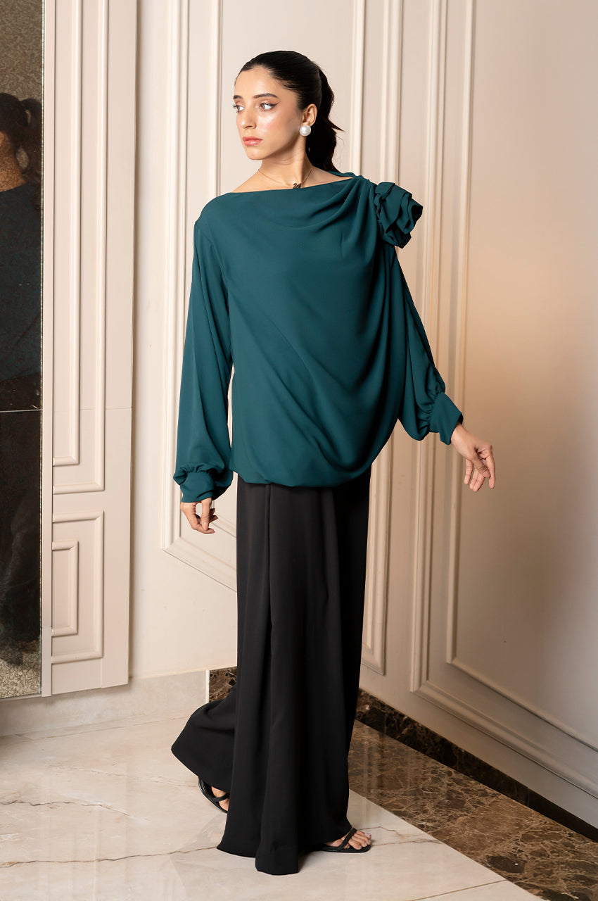 Liyaana From Nizka By Nida Rehan RTW Solids Butter Silk 2 Piece Suit Teal Twilight - Casual Collection