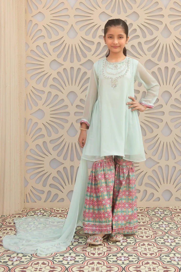 Ochre Girls Pret Embroidered Chiffon Hand Adda Work 3 Piece Suit AC-67 - Summer Collection