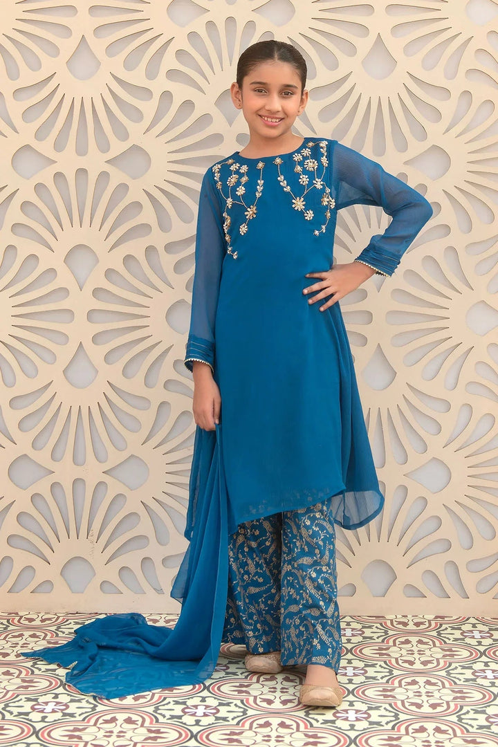 Ochre RTW Embroidered Girls 3 Piece Chiffon Hand Adda Work AC-60 - Summer Collection