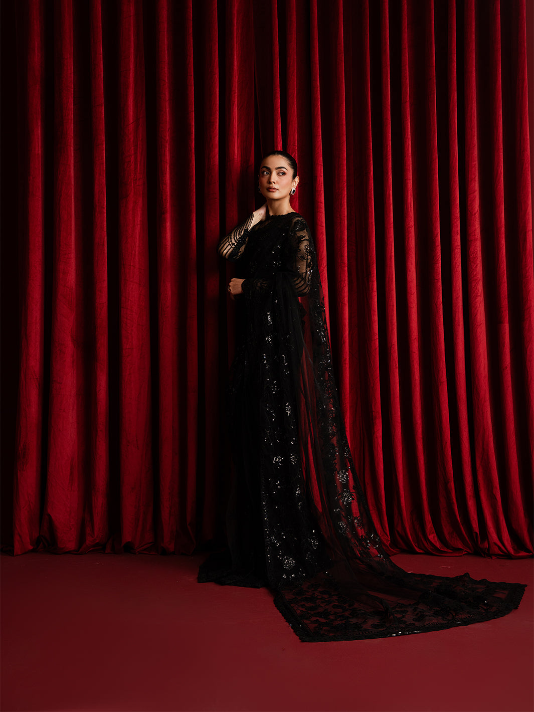 The Sarees Edit by Yards Unstitched Embroidered Net 4 Piece Suit Glimmer Festive Collection