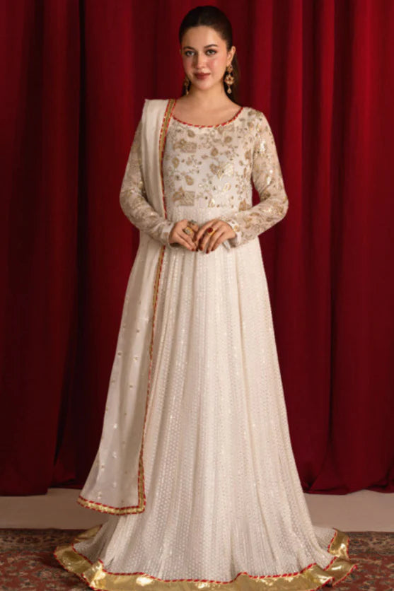 Zaaviay Golden Glow Embroidered Chiffon Suit Pret 3 Piece Festive Collection