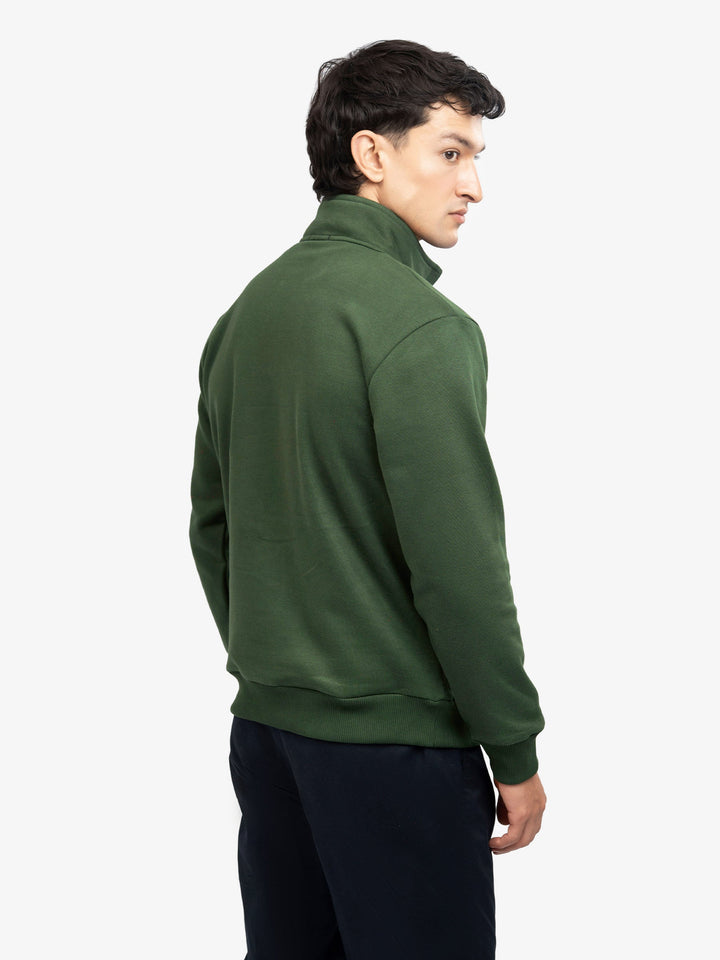 Brumano Mens RTW Solids Cotton 1 Piece Green Fleece Mock Neck Winter Collection